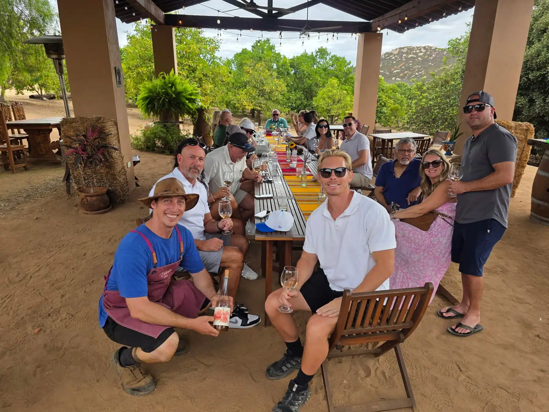 Baja Vino cruise group enjoying a wine tasting in Valle de Guadalupe